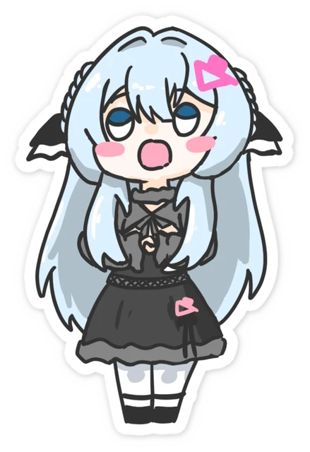 口を開けてびっくりしている、ちびキャラのめめ。