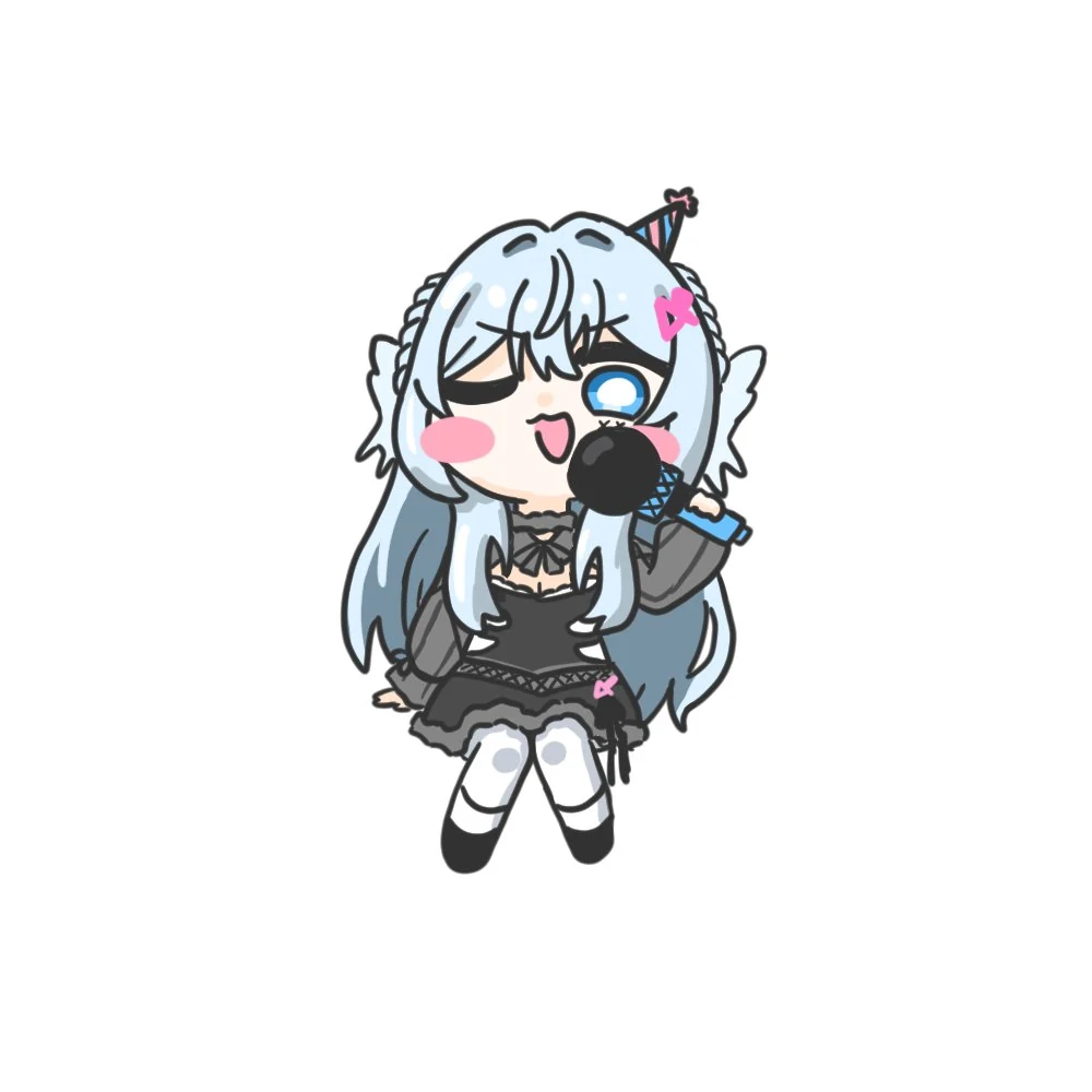 黒いドレスのちびめめが、目をつぶってマイクで歌っている。