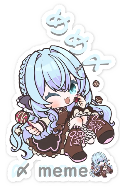 チョコレートを抱えてウインクする、バレンタインのちびキャラのめめ。