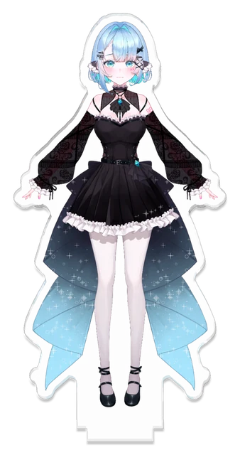 黒いドレスの裾が水色に透けていく全身立ち絵のめめ。