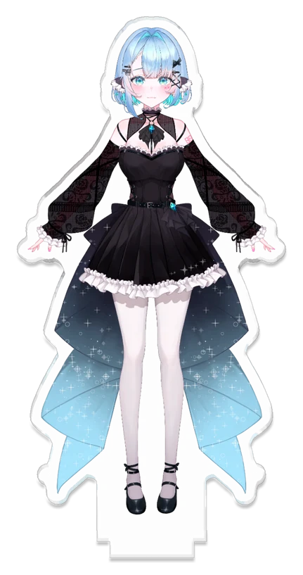 黒いドレスの裾が水色に透けていく全身立ち絵のめめ。